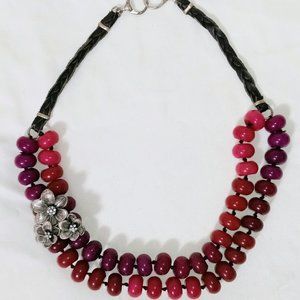 Fossil Semi Precious Stone Necklace with Flower Accents